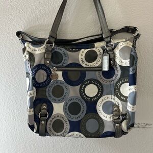 Coach Blue and White Geometric Tote Bag